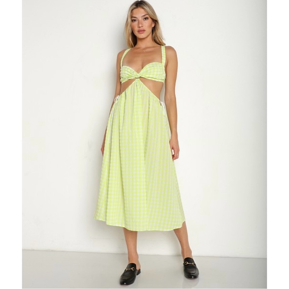 For Love And Lemons Neon Check Midi Dress